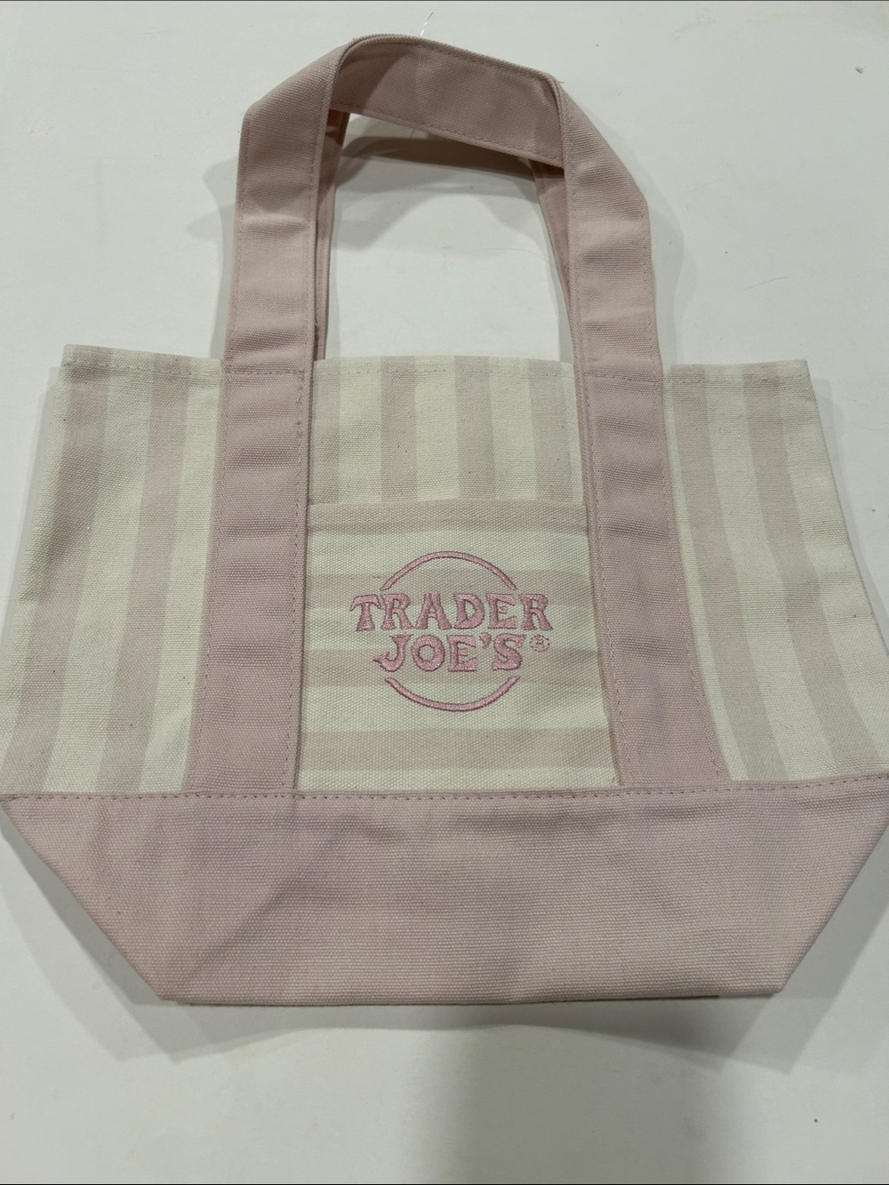 Trader Joeโs Pink Stripe Canvas Mini Canvas Tote Bag NWT
